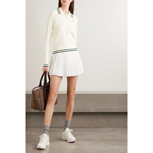 아비게일 플리츠 자수 스트라이프 크레이프 드 신 미니 스커트 46376663162977156