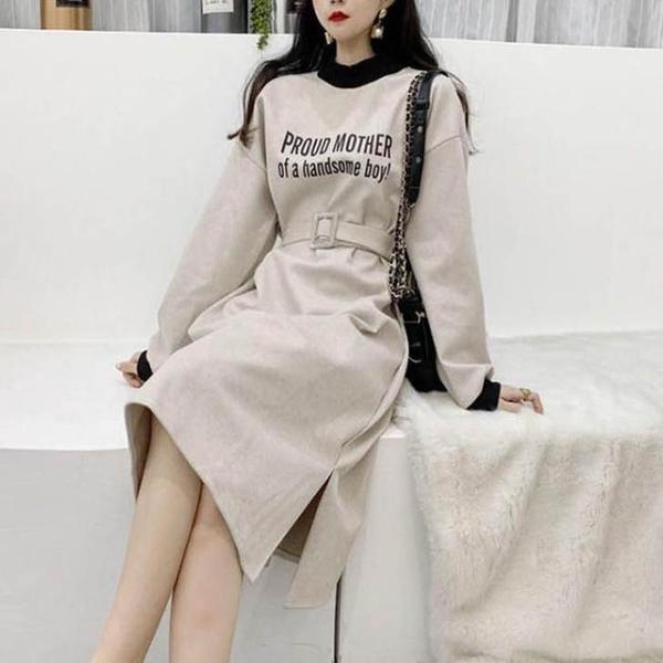 확대된 대표 간절기 밑단트임 긴팔 원피스 허리벨트 여성패션(1)