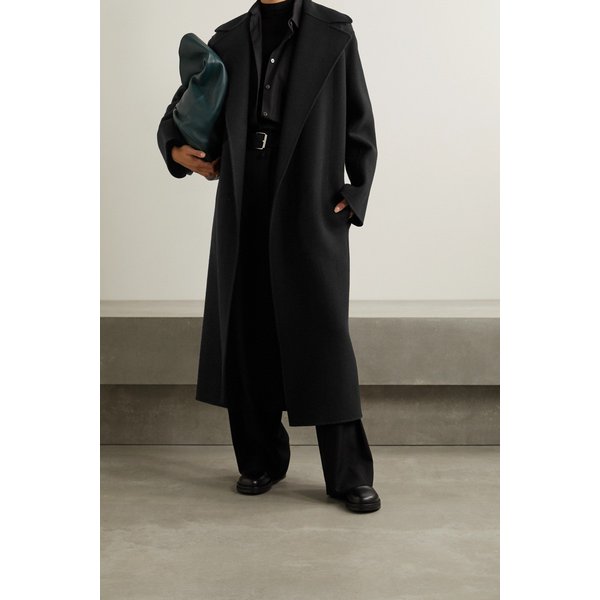 말리카 벨트 울 혼방 펠트 코트 블랙 22527730565801683