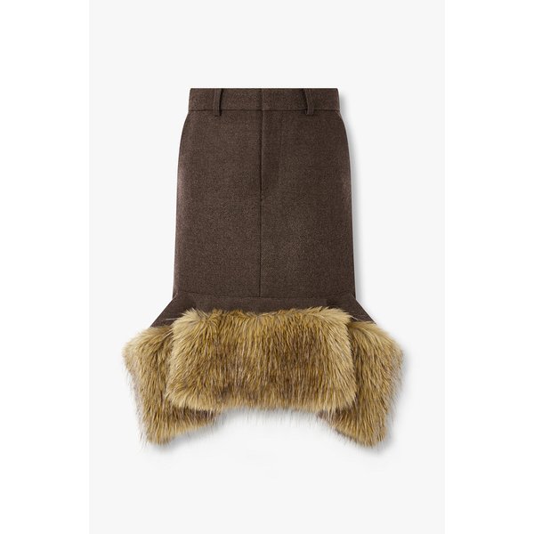 여성 울 멜턴 퍼 플레어 스커트 6415316122000