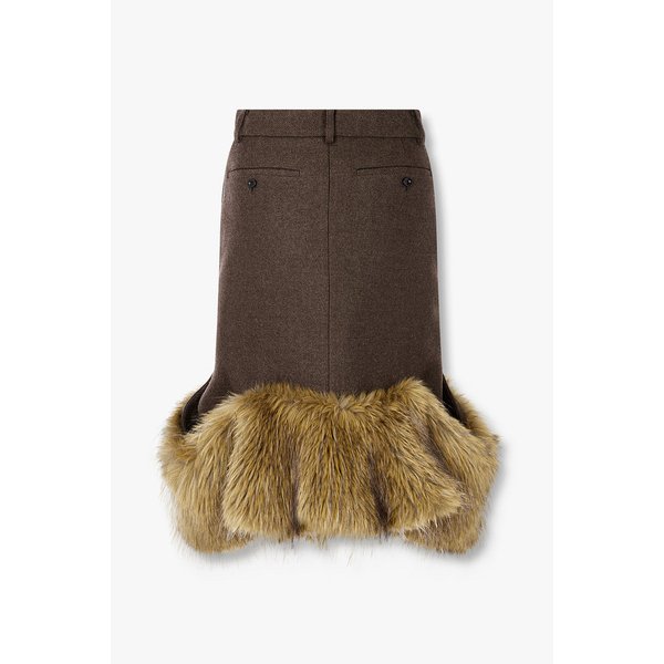 여성 울 멜턴 퍼 플레어 스커트 6415316122000