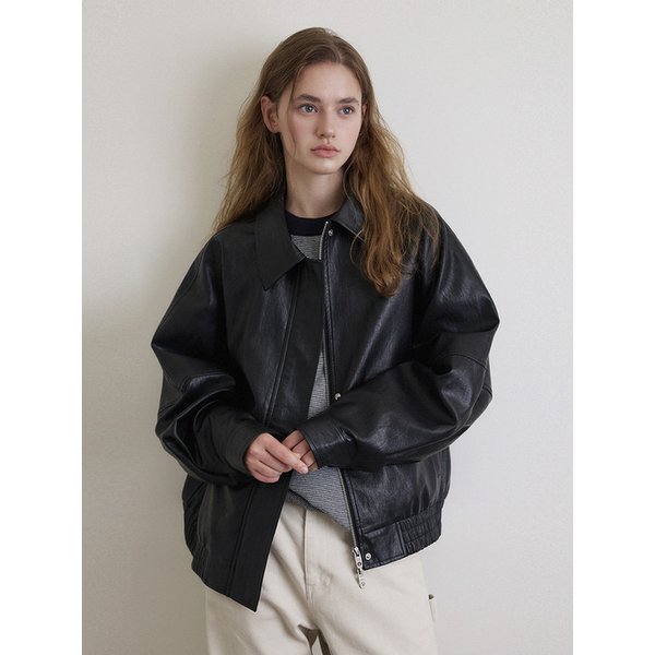 보이핏 히든 버튼 레더 블루종_Deep Black