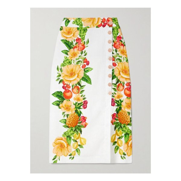 팜리오 플로럴 프린트 리넨 미디 랩 스커트 오프 화이트 46376663162869582