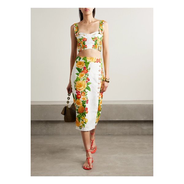 팜리오 플로럴 프린트 리넨 미디 랩 스커트 오프 화이트 46376663162869582