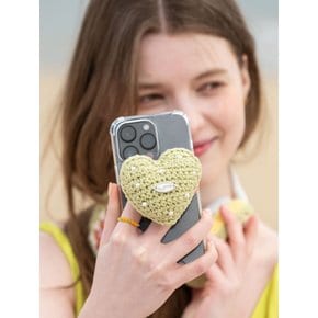No.119 / Chubby Pearl Heart Griptok _ Lime (통통 하트 진주 크로쉐 뜨개 그립톡)