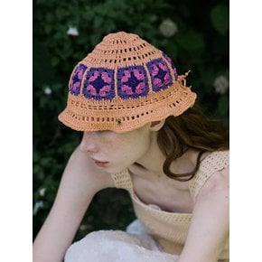 Flower doily crochet hand knitted hat (Orange)