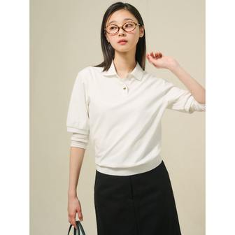 빈폴레이디스 세미 오버핏 반소매 T칼라 티셔츠  아이보리 (BF5342C010)