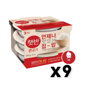 햇반 백미밥 큰공기 300g 3개입묶음 즉석밥 x 9개