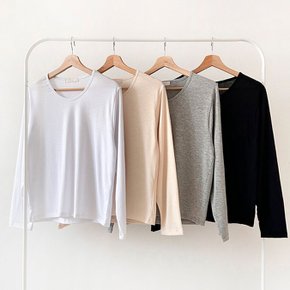 씨메르 유넥 긴팔 티셔츠 4color 국내생산 슬림핏 여리핏 데일리 이너티 기본 라운지웨어 베이직 긴팔티