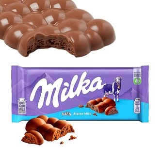  밀카 milka 100% 알프스 우유 에어 초콜릿 버블리100g