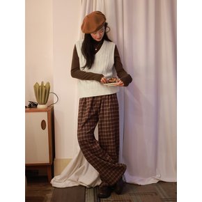 LS_Plaid wide-leg banding pants