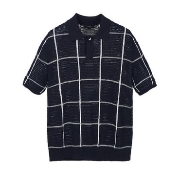 알레그리 [25SS] 다크 네이비《Tartan crochet》카라넥 니트(ARSW5B601N3)