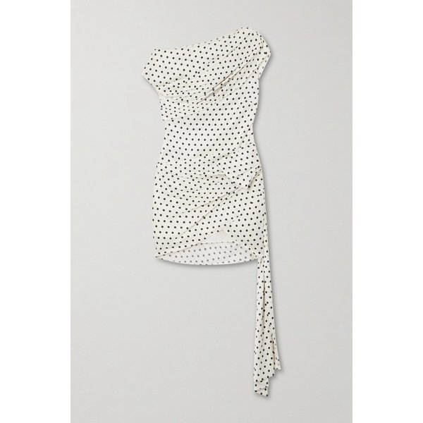 타이 사이드 어시메트릭 폴카닷 새틴 크레이프 미니 원피스 46376663162953069