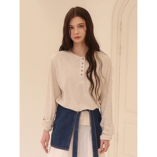 Cotton Henry neck Top_Oatmeal