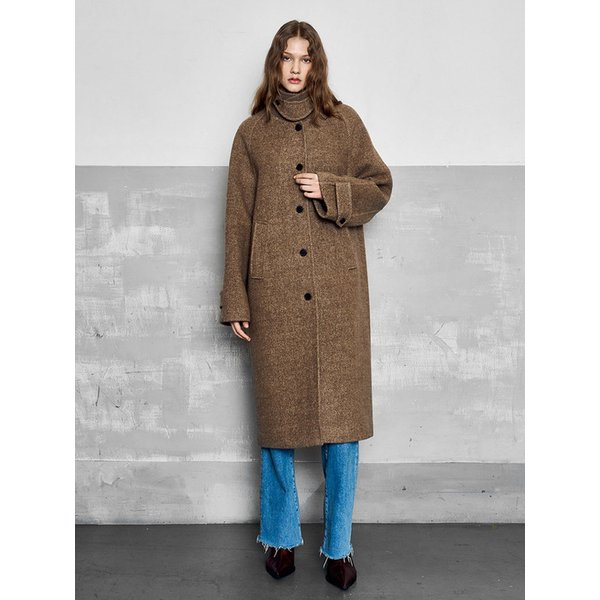 헤링본 발마칸 롱 울 코트_BROWN