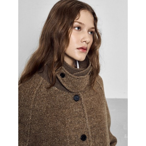 헤링본 발마칸 롱 울 코트_BROWN