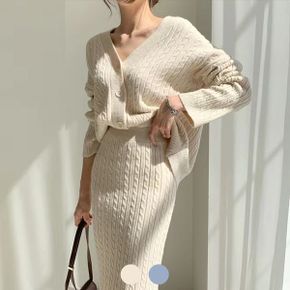 2종SET 케이블니트가디건+밴딩스커트 G4SSE007P_P354127933