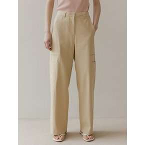 LINEN CARGO PANTS - Beige