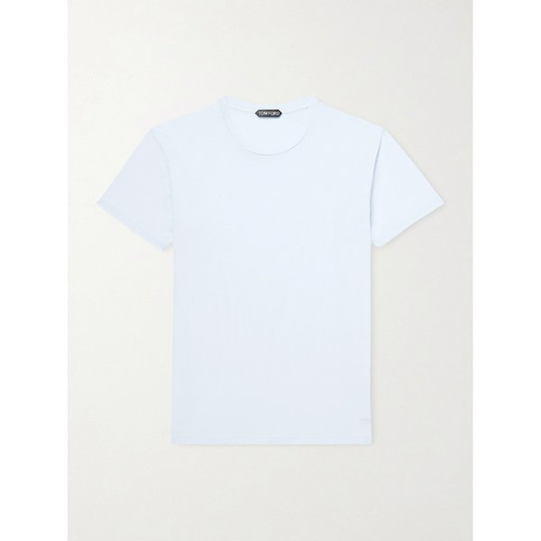 슬림핏 로고 자수 코튼 실크 블렌드 저지 티셔츠 46376663163002977