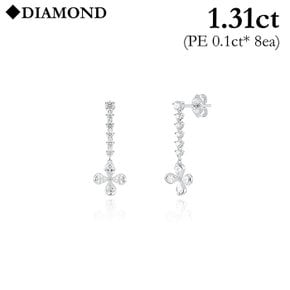 14K 튜더로즈 페어컷 다이아몬드 드롭 귀걸이 LEF24018D