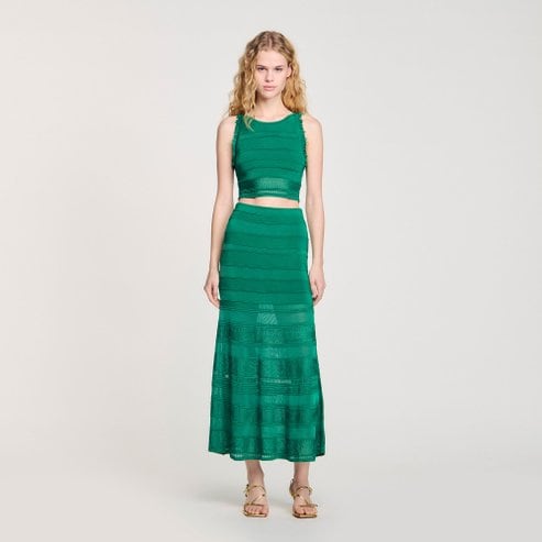 산드로 [25SS 시즌오프 30%] 오픈워크 스티치 니트 탑 SF25S3FRP0947