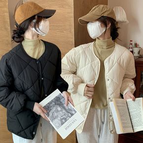 패딩점퍼 재킷 겨울 퀼팅 자켓 남성 여성 마름모 퀄팅 디자인 라운드넥 시보리 패딩