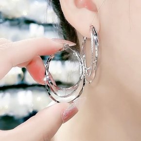 귀걸이 원터치 3 링 링귀걸이 귀찌 큐빅 볼드 여자 화려한 여름 큰링