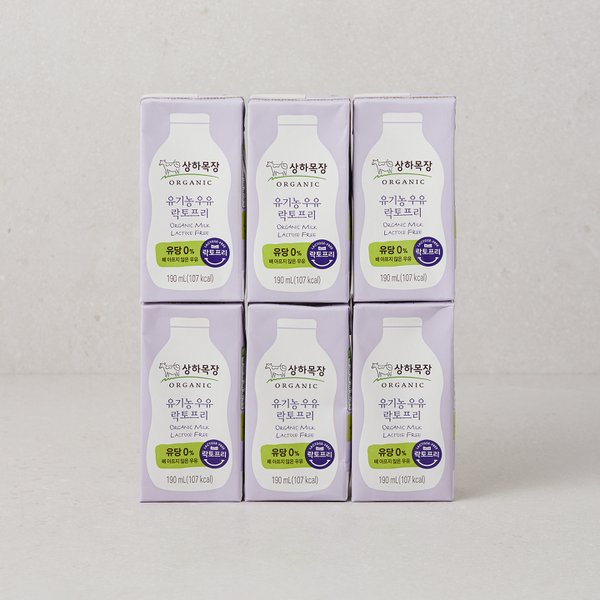 상하목장 유기농 멸균 락토프리 우유 1,140ml (190mlx6)