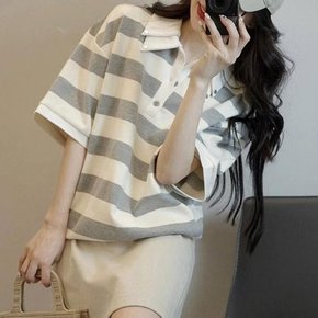 Nv 스트라이프 더블 카라 폴로 반팔 셔츠 T040103 마