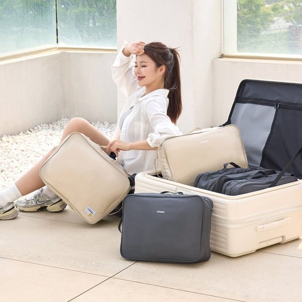 여행용 공간순삭 이불 압축파우치 정리함 L