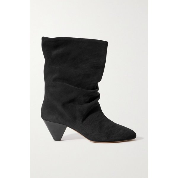 리치 개더 스웨이드 앵클 부츠 블랙 1647597322740182