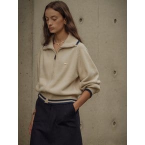 Wide collar wool zip-up knit(Beige)