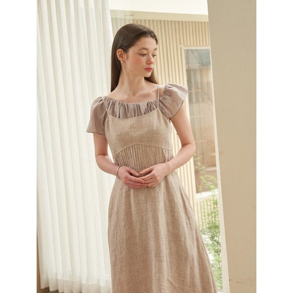 Pintuck flare dress (Oatmeal)
