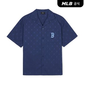 MLB [코리아공식]다이아 모노그램 자가드 오픈카라 반팔 셔츠 BOS (Navy)