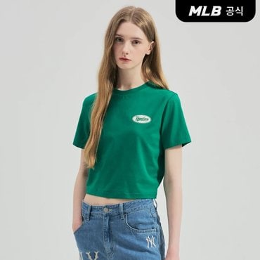 MLB [코리아공식] 여성 바시티 크롭 슬림핏 반팔 티셔츠 NY (Ptn.Green)