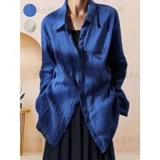  고품질 린넨셔츠 여성 추천 남방 블루 꾸안꾸 시원한 여름 간 (WFHMWVG)