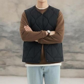 신세계라이브쇼핑 [옷자락] 남성 심플 캐주얼 따뜻한 퀼팅 디자인 블랙 패딩 베스트
