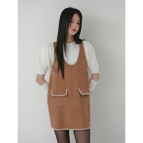 SUEDE NEEDLEWORK POCKET DRESS_CAMEL BROWN