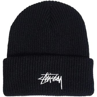  일본 스투시 버킷햇 Stussy 스톡 로고 자수 커프 비니 블랙 니트 캡 1894166