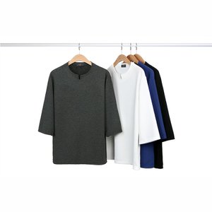  [VY] 남성 트임 칠부 세련된 폴리 Y넥 티셔츠