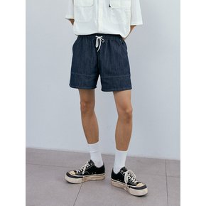 Cut washed denim shorts (indigo blue)