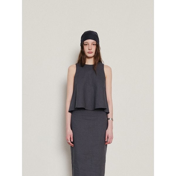 Classic Linen Crop Top - Charcoal