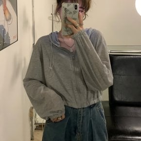 여성 후디 스트링 세미 크롭 데일리 핏 가디건