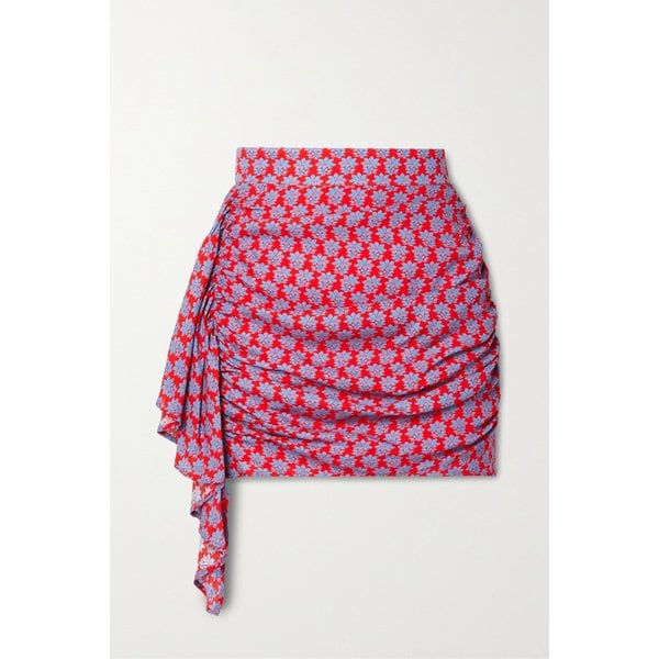 로드 Hannah Draped Ruched Floral-print Cotton-voile Mini Skirt 레드 25185454456257656