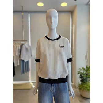 더아이잗 [여주점] [더 아이잗] 여성 배색 레터링 와플 텍스쳐 티셔츠 (IS3M0TS781)