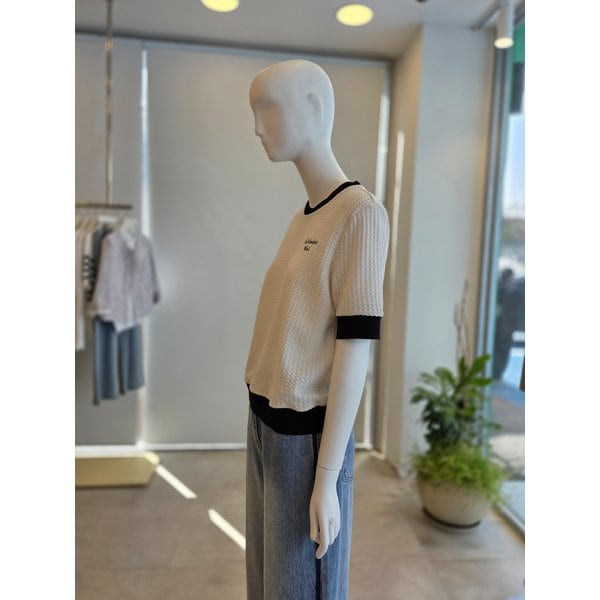 [여주점] [더 아이잗] 여성 배색 레터링 와플 텍스쳐 티셔츠 (IS3M0TS781)