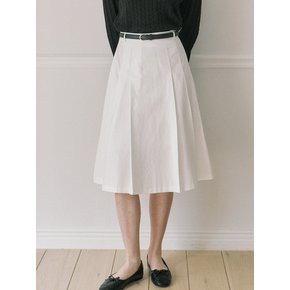 [Belt Set] Midi Pleats Banding Skirt - White