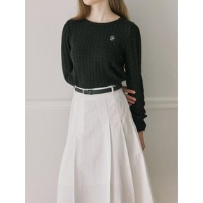 [Belt Set] Midi Pleats Banding Skirt - White