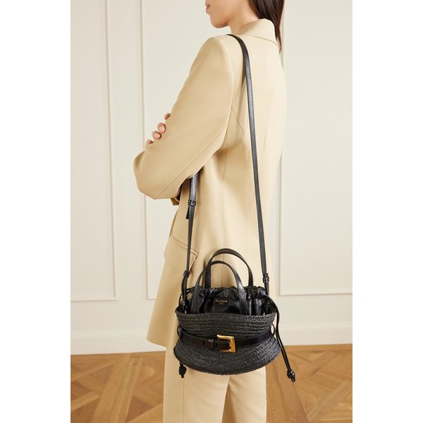셔플 미니 버클 가죽 트리밍 라피아 숄더백 46376663163002413