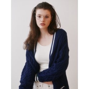 Oversized Cable Stripe Cardigan (Navy)